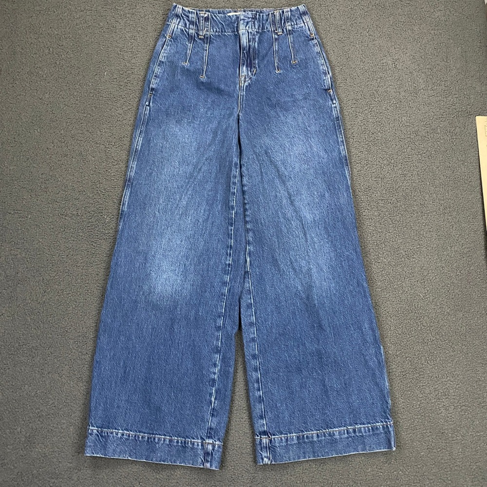Boden Wide Leg Jeans Womens 27 Blue High Rise Pleated Cotton Denim Trousers